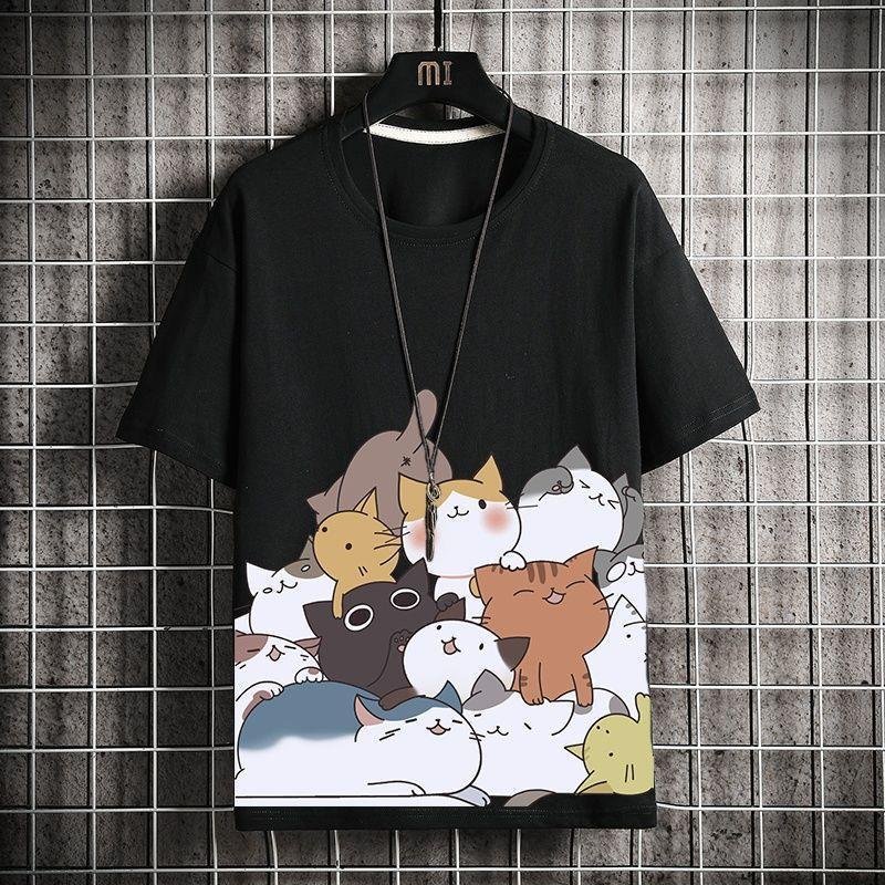 Cartoon Cat Cotton Short-Sleeve T-Shirt For Men - Image 5
