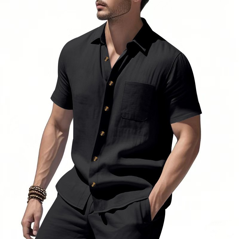Solid-color Plus-size Casual Short-sleeve Shirt For Men - Image 10