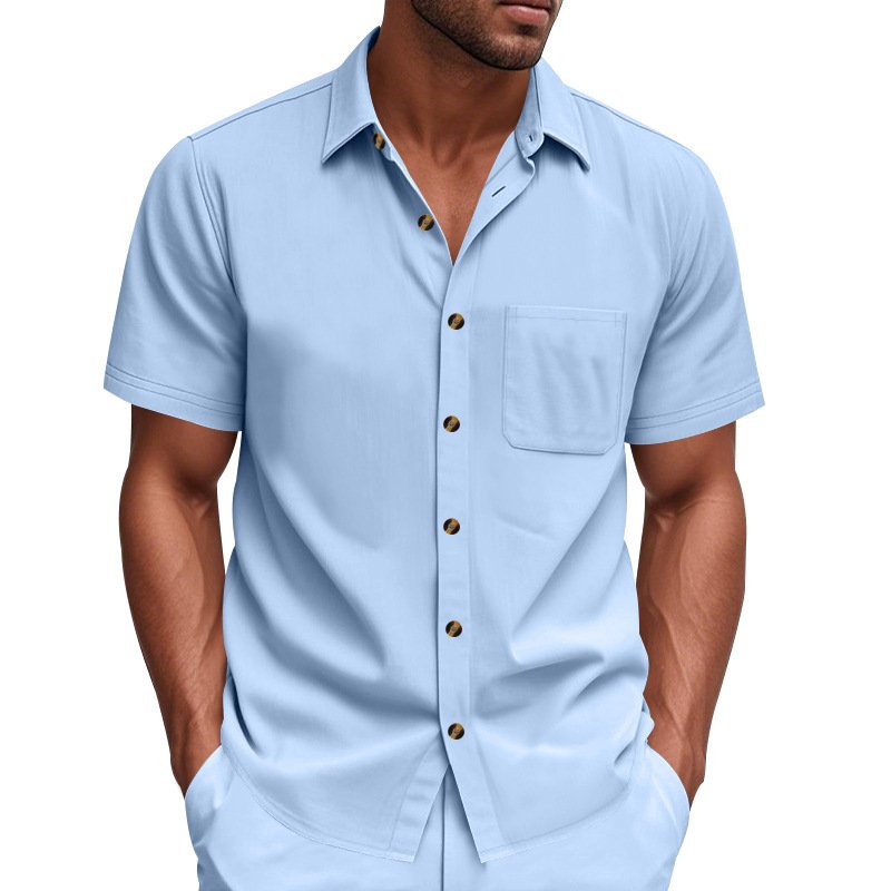 Solid-color Plus-size Casual Short-sleeve Shirt For Men - Image 8