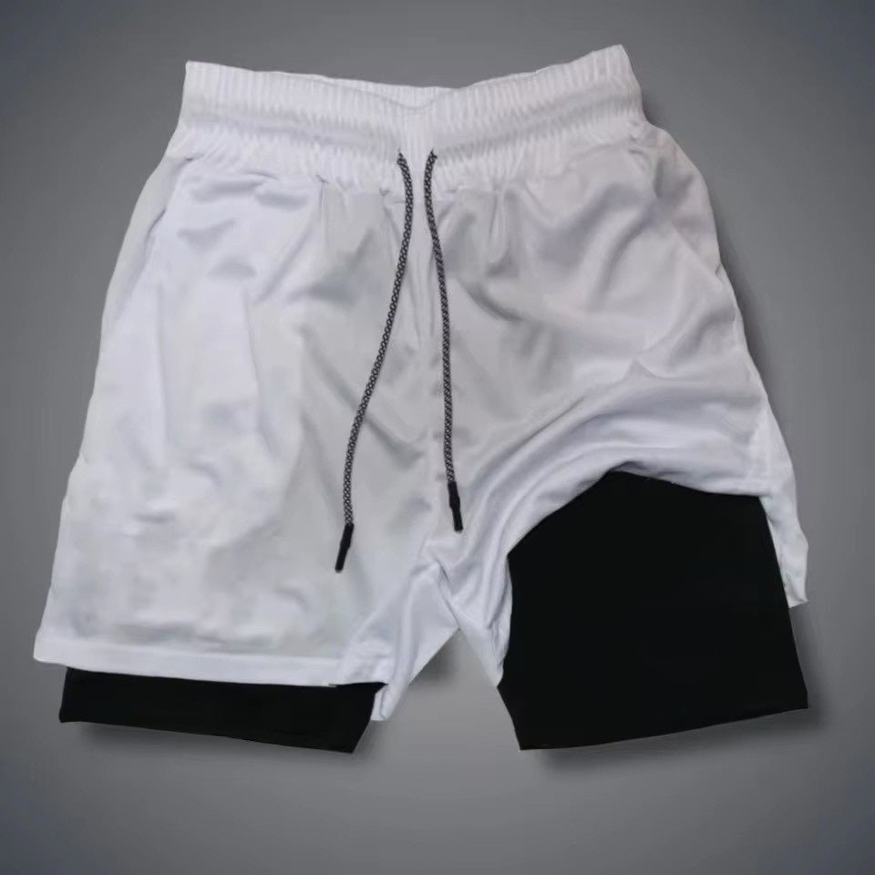 Mens Double-Layer Breathable Casual Shorts With A False Two-Piece Design - Image 2