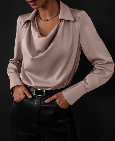 Collared Long-Sleeve Shirts Fashion Commuter Solid Color Blouse Casual Business Tops Women's Clothing - Image 3
