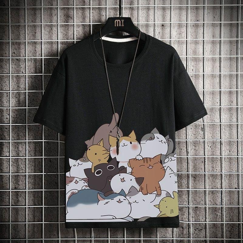 Cartoon Cat Cotton Short-Sleeve T-Shirt For Men - Image 6