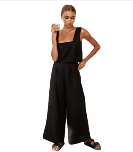 French Loose Casual Wide Leg Pants Square Neck Vest Set - Image 7
