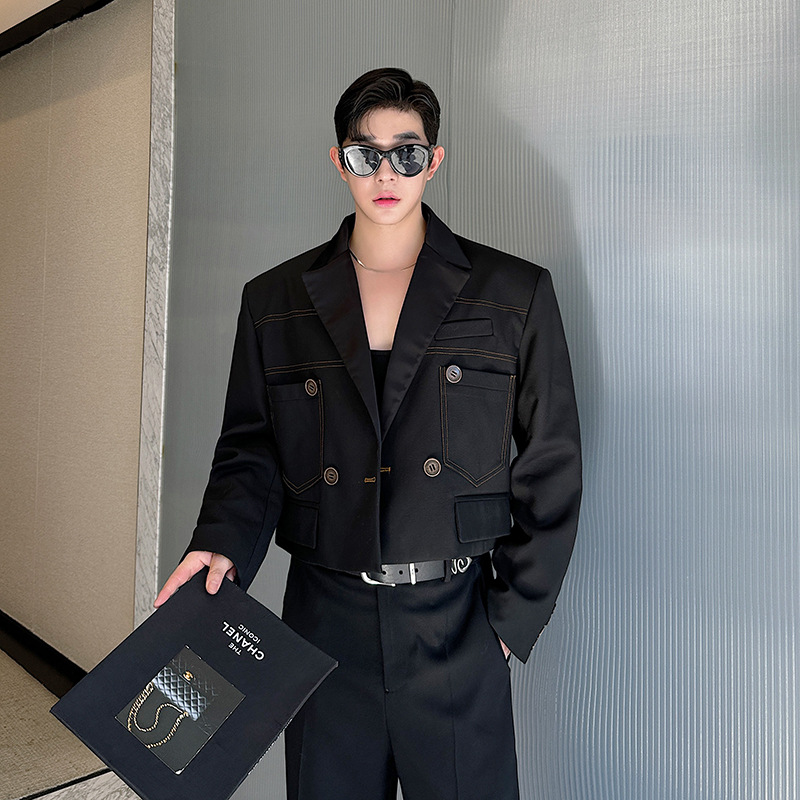 Open Line Contrast Color And Versatile Short Suit Coat - Image 4