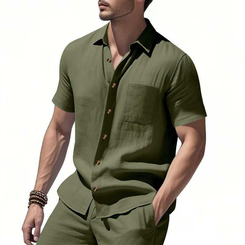 Solid-color Plus-size Casual Short-sleeve Shirt For Men - Image 6