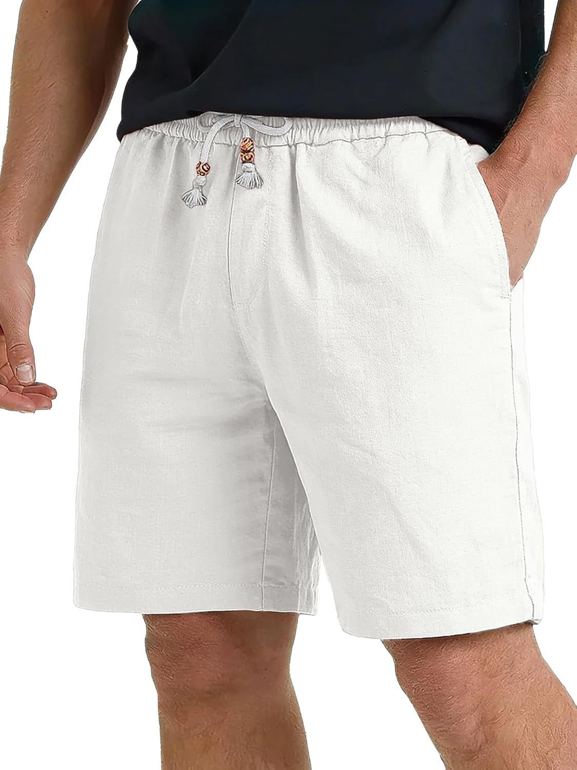 Men's Cotton And Linen Lace-up Plus Size Pocket Casual Shorts - Image 2