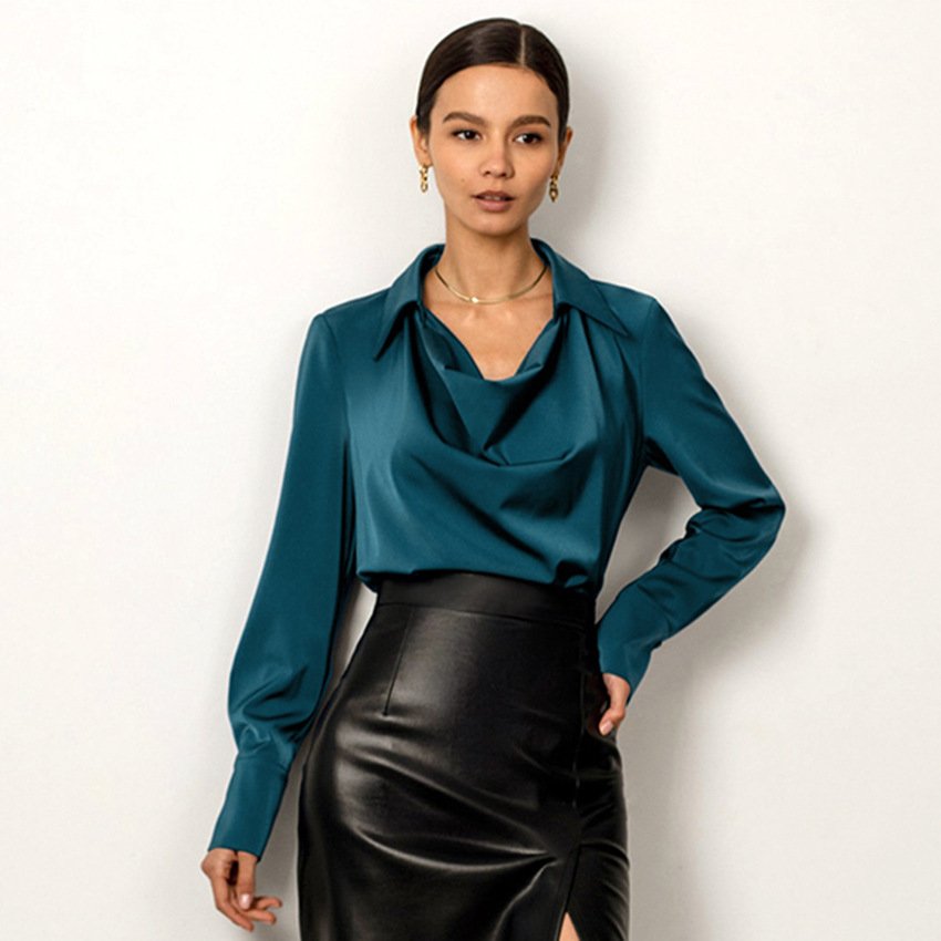 Collared Long-Sleeve Shirts Fashion Commuter Solid Color Blouse Casual Business Tops Women's Clothing - Image 6