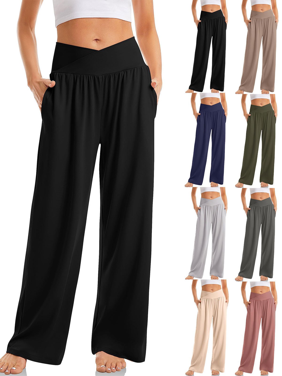 Women's Cross Waist Yoga Pants Loose Trousers Sports Pants - Image 8