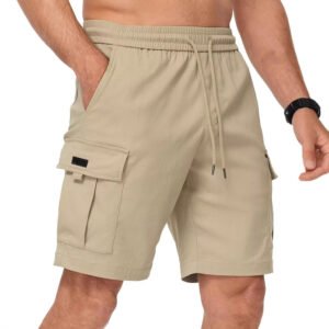 Men Elastic Waist Drawstring Cargo Shorts Multi Pocket Casual Utility Shorts Loose Fit Outdoor Work Shorts For Summer