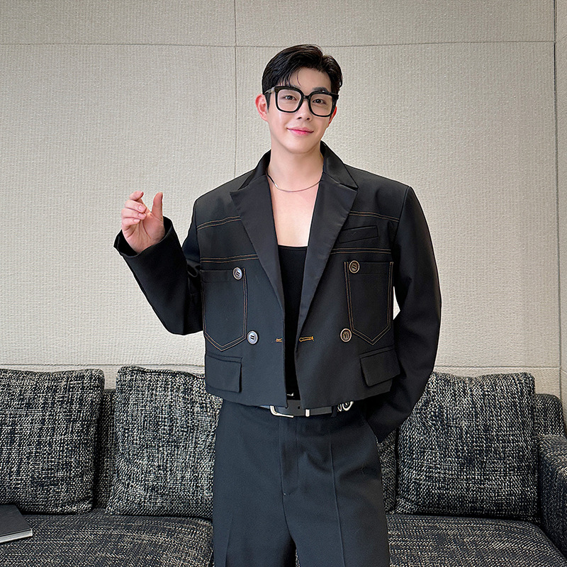 Open Line Contrast Color And Versatile Short Suit Coat - Image 3