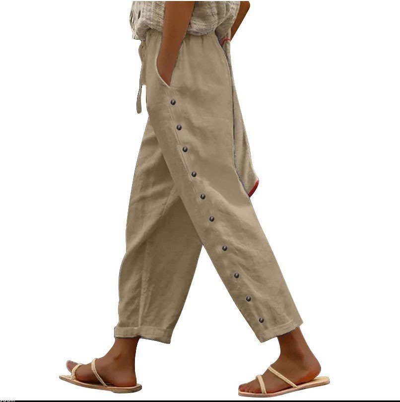 Women's Pants Elastic Waist Loose Casual Cropped Trousers - Image 5