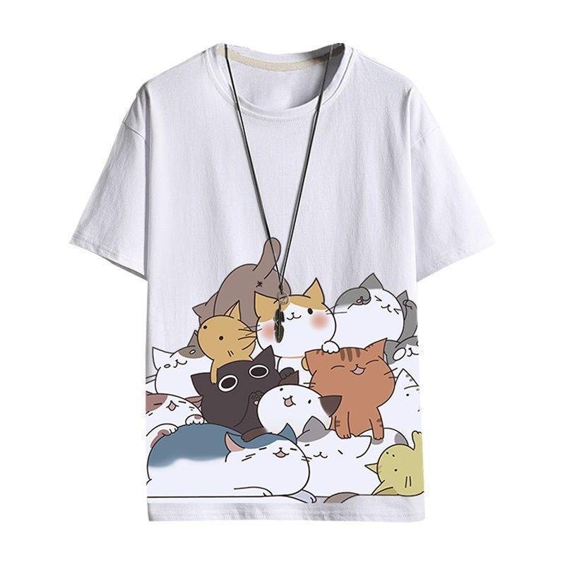 Cartoon Cat Cotton Short-Sleeve T-Shirt For Men - Image 8