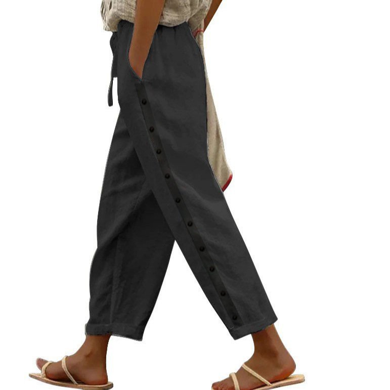 Women's Pants Elastic Waist Loose Casual Cropped Trousers - Image 3