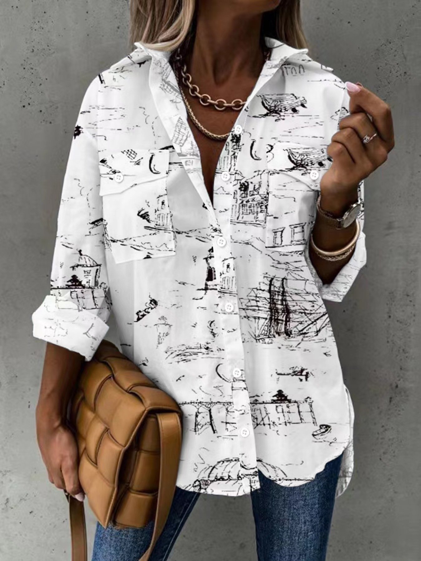 Large Size Two-piece Set Women's Long Sleeve Casual Shirt - Image 7