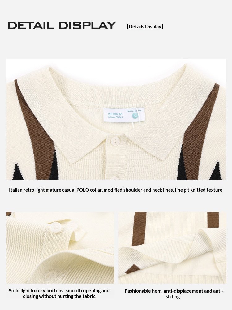 Cross-border Old Money Style Men's Argyle Ice Silk Knitted Polo Shirt, Color-block Casual Men's Paul T-shirt - Image 8
