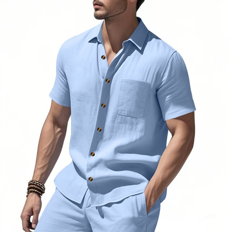 Solid-color Plus-size Casual Short-sleeve Shirt For Men - Image 7