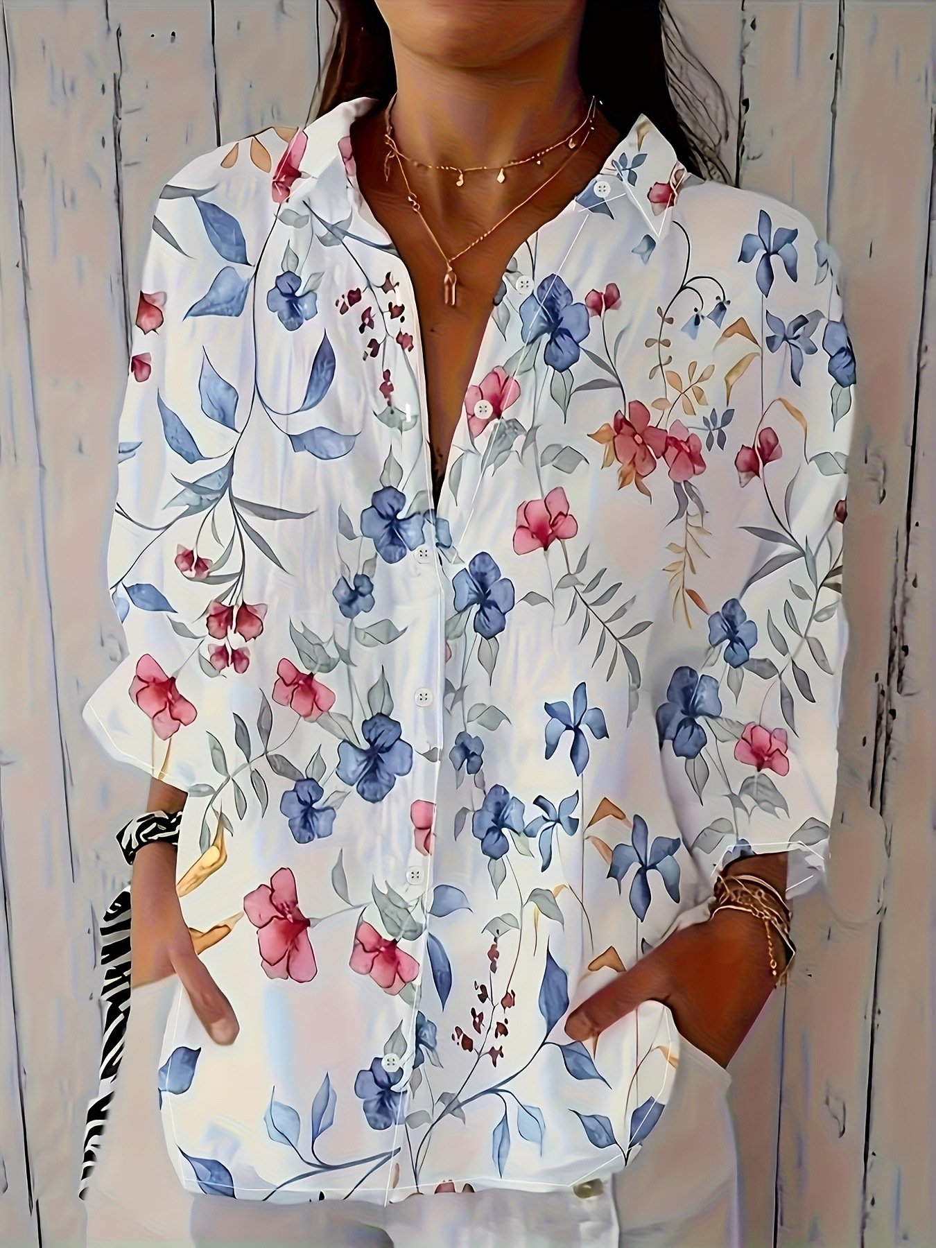 Printed Long-Sleeve Casual Womens Shirt - Image 5