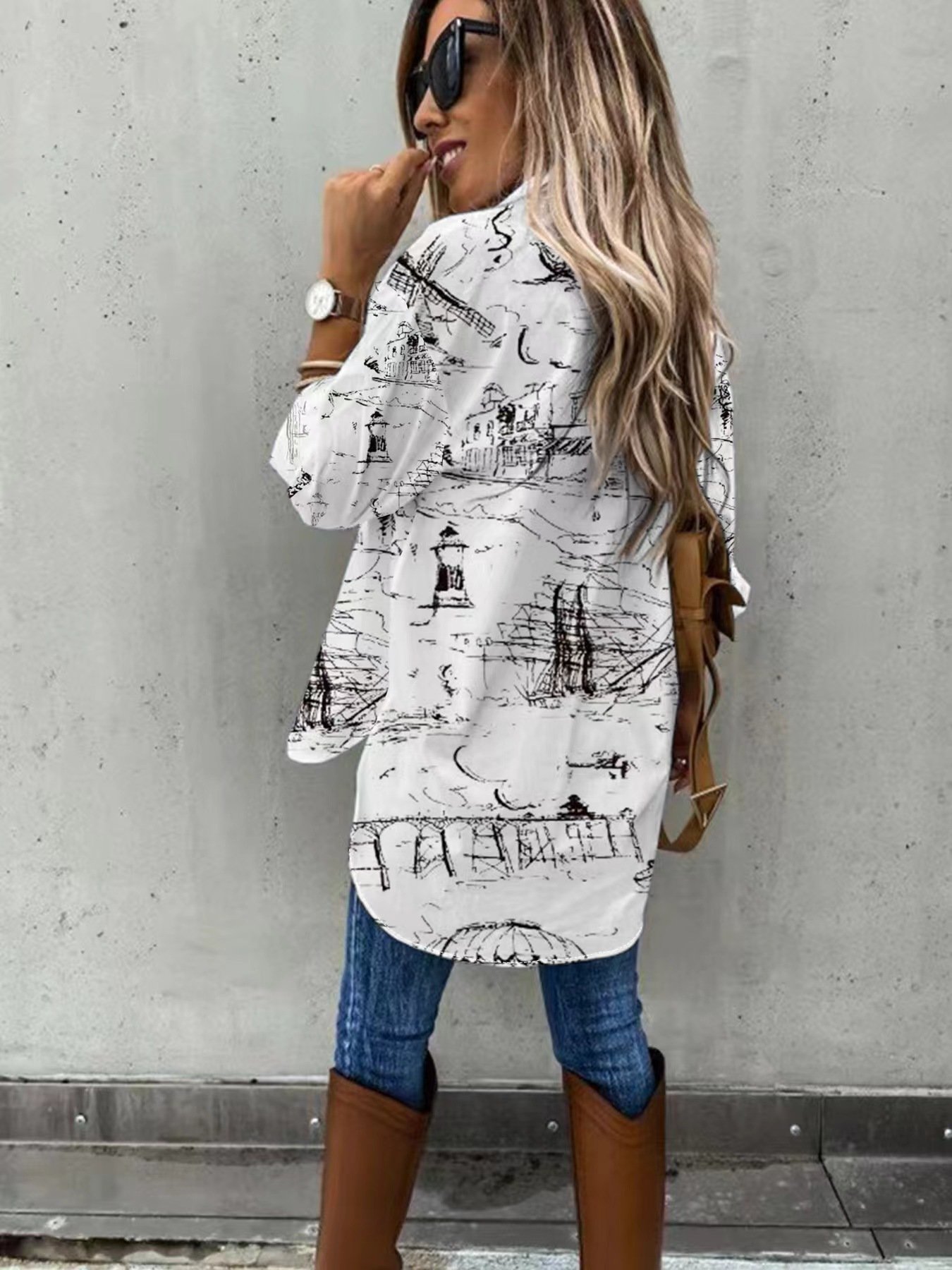 Large Size Two-piece Set Women's Long Sleeve Casual Shirt - Image 3