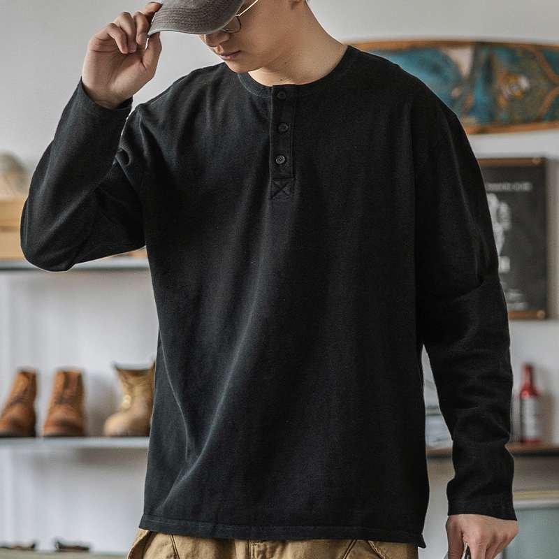 American-style Vintage Henley T-shirt For Men - Image 4