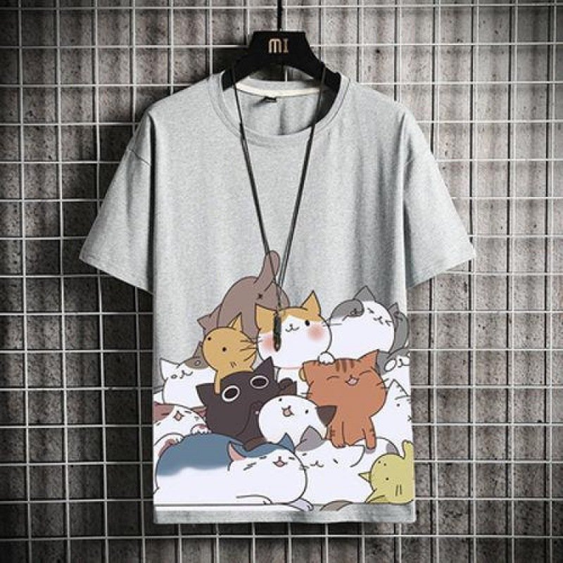 Cartoon Cat Cotton Short-Sleeve T-Shirt For Men - Image 3