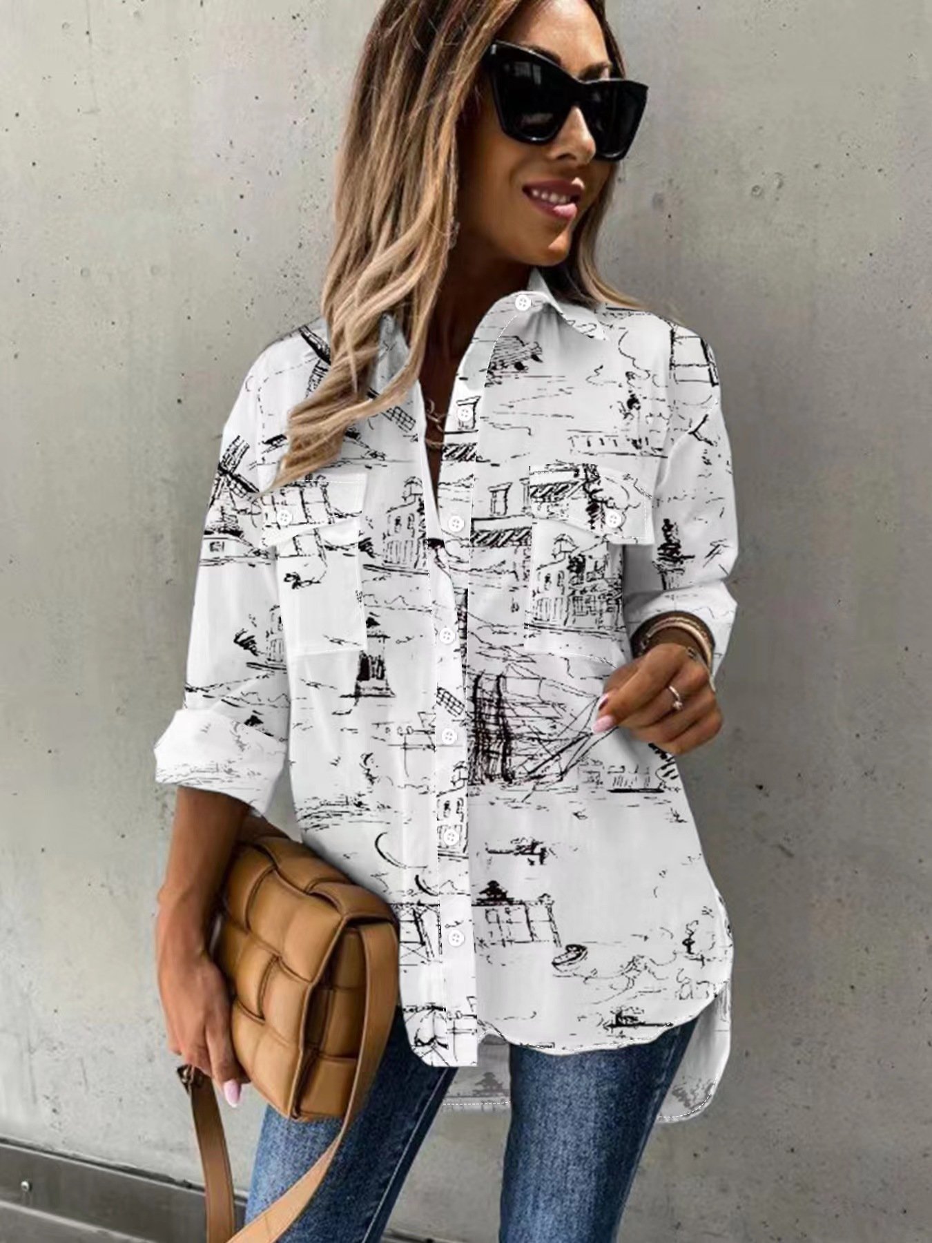 Large Size Two-piece Set Women's Long Sleeve Casual Shirt - Image 9