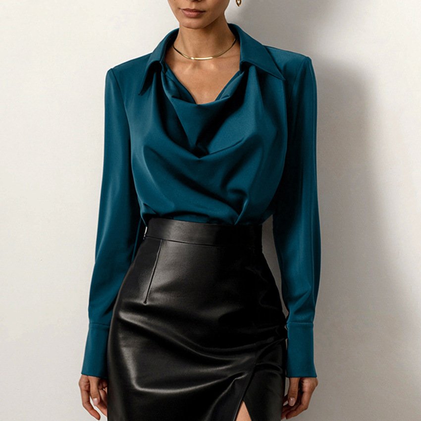 Collared Long-Sleeve Shirts Fashion Commuter Solid Color Blouse Casual Business Tops Women's Clothing - Image 8