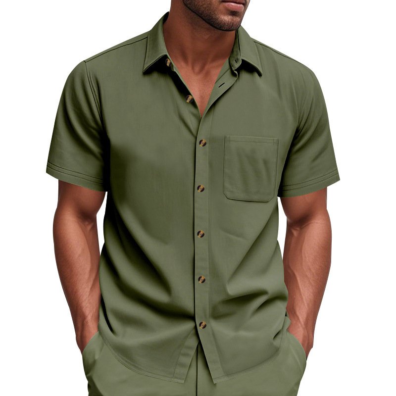 Solid-color Plus-size Casual Short-sleeve Shirt For Men - Image 9