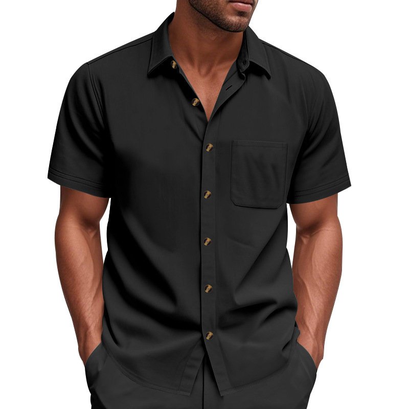 Solid-color Plus-size Casual Short-sleeve Shirt For Men - Image 3