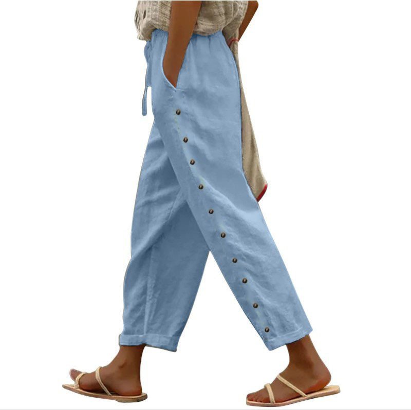 Women's Pants Elastic Waist Loose Casual Cropped Trousers - Image 2