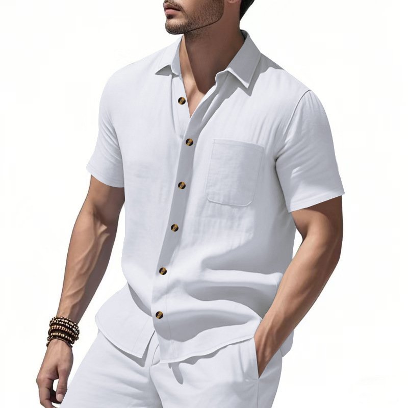 Solid-color Plus-size Casual Short-sleeve Shirt For Men - Image 2