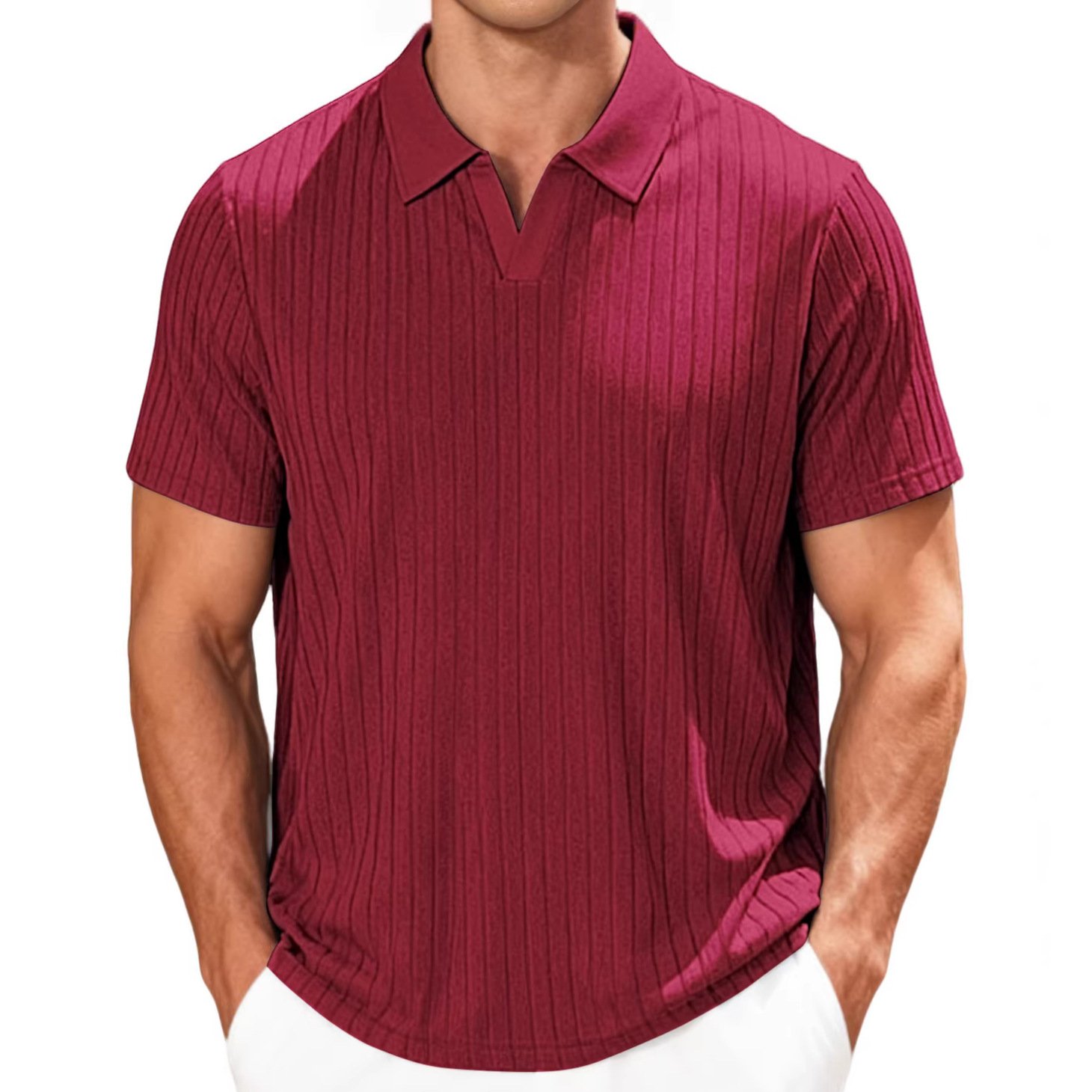 European And American Cross-Border Men's Summer New Casual Breathable Towel Jacquard Fabric Turn-Down Collar Men's Striped Short-Sleeve Shirt - Image 7