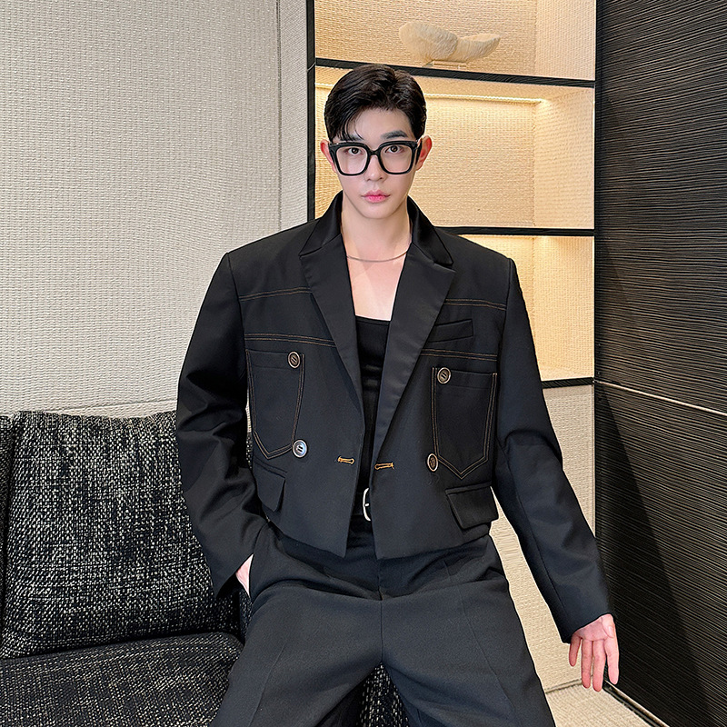 Open Line Contrast Color And Versatile Short Suit Coat - Image 8