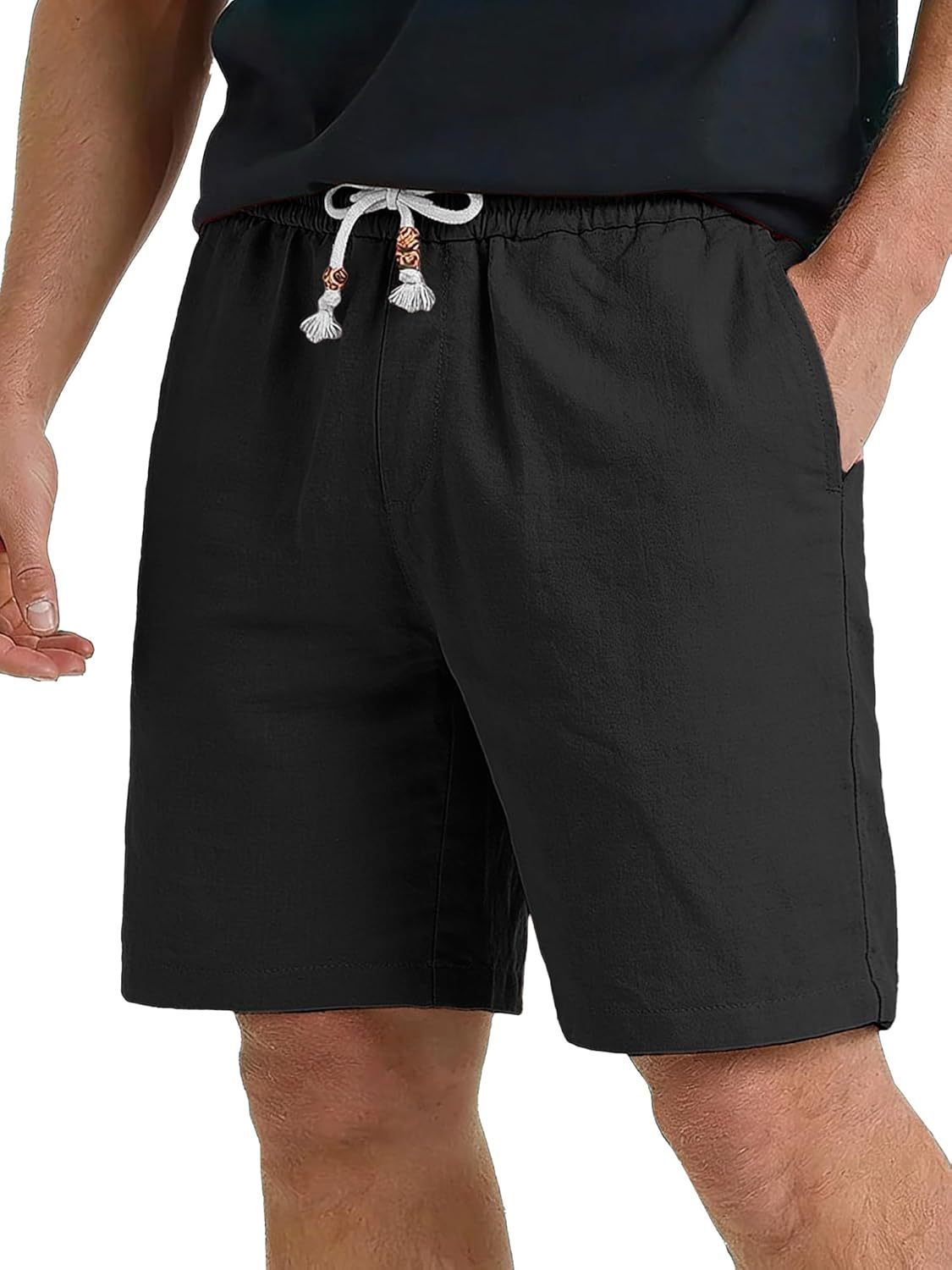 Men's Cotton And Linen Lace-up Plus Size Pocket Casual Shorts - Image 10