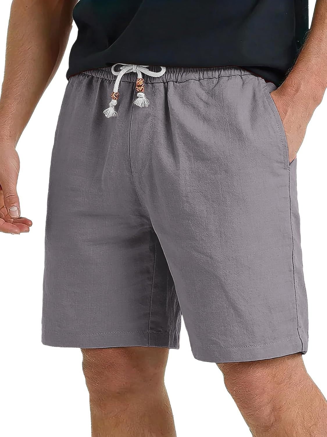 Men's Cotton And Linen Lace-up Plus Size Pocket Casual Shorts - Image 6