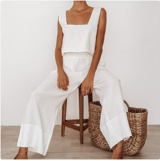 French Loose Casual Wide Leg Pants Square Neck Vest Set - Image 8