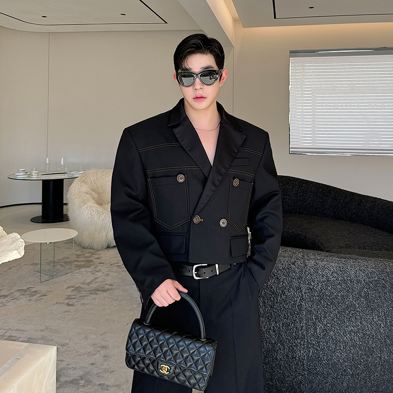 Open Line Contrast Color And Versatile Short Suit Coat - Image 2