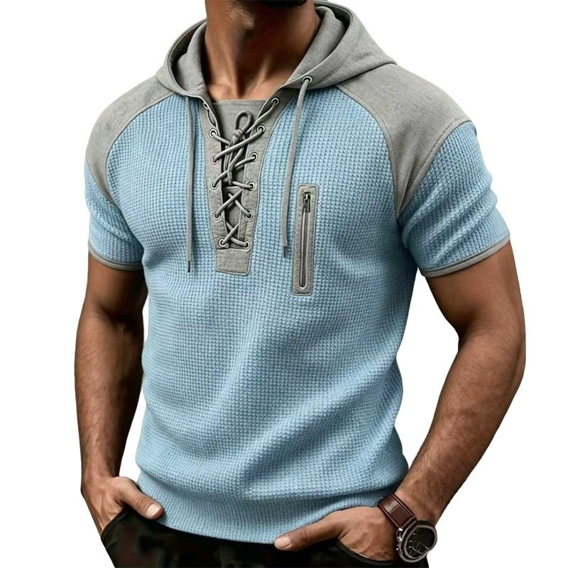 Mens Waffle Print Hooded Short Sleeve Top - Image 4