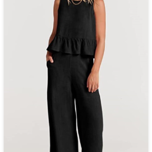 French Loose Casual Wide Leg Pants Square Neck Vest Set