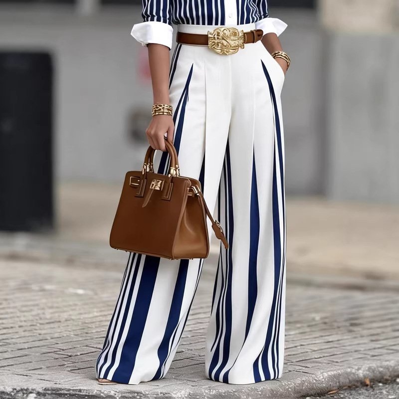 European And American Spring Polyester Fiber Straight-Leg Trousers