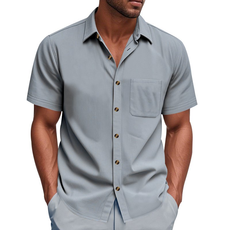Solid-color Plus-size Casual Short-sleeve Shirt For Men - Image 4