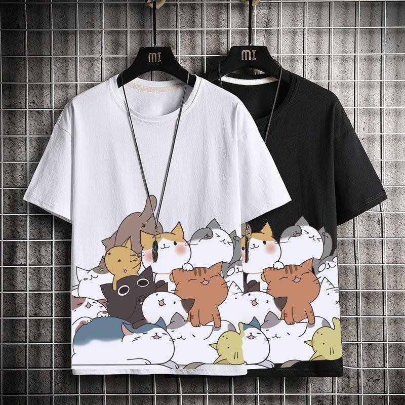 Cartoon Cat Cotton Short-Sleeve T-Shirt For Men - Image 7