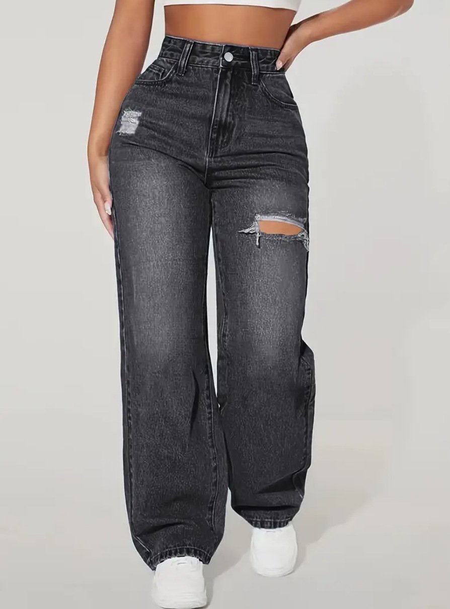 European And American Ladies Washed Hole Denim Trousers - Image 2