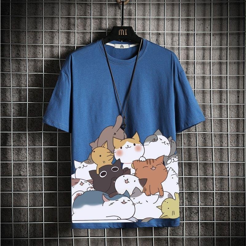 Cartoon Cat Cotton Short-Sleeve T-Shirt For Men - Image 2