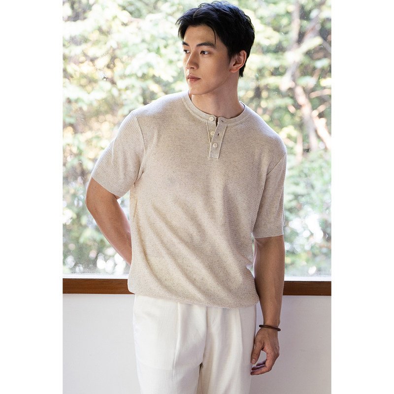 Mens Casual Short-sleeved Knit Top With A Half-placket - Image 3