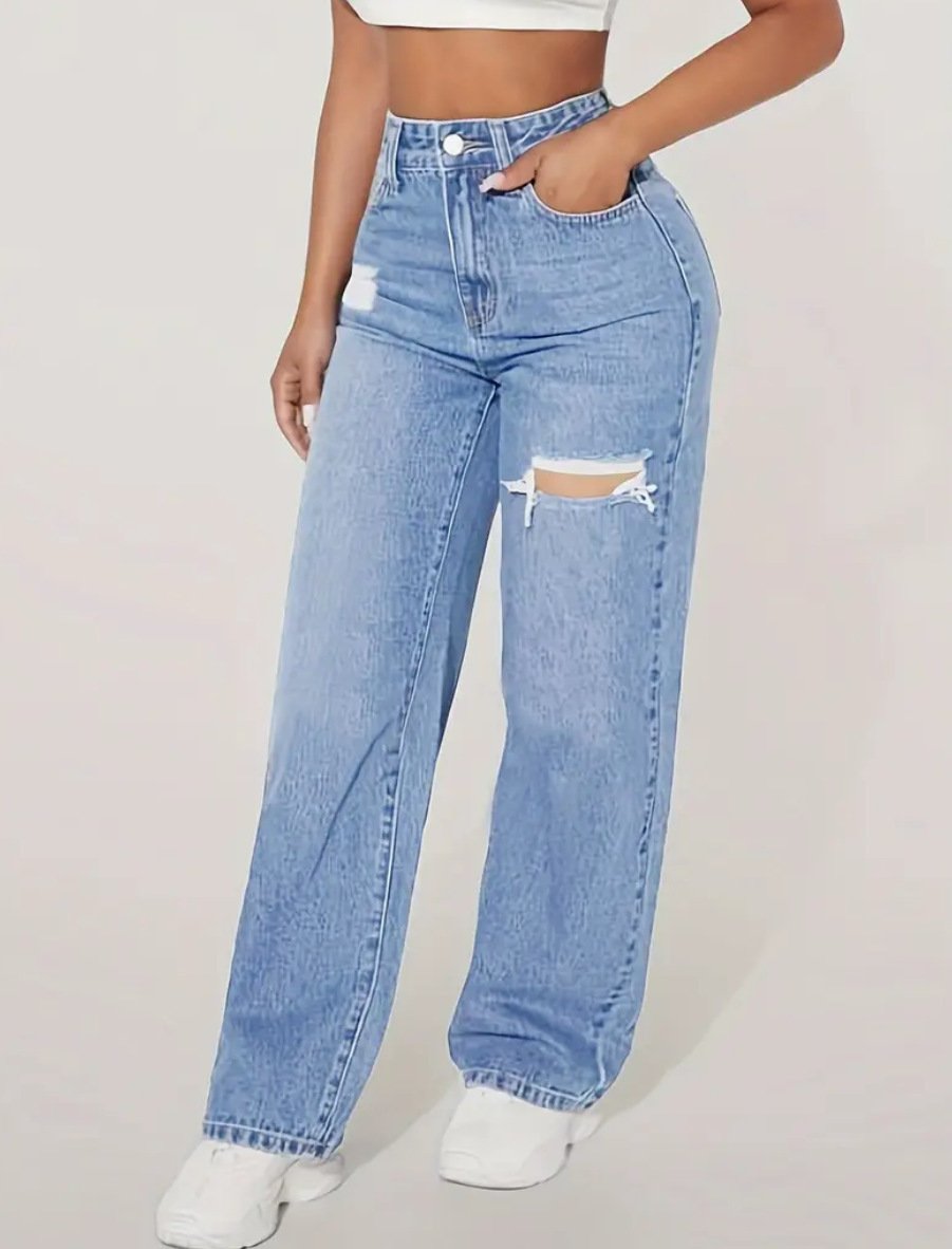 European And American Ladies Washed Hole Denim Trousers - Image 3