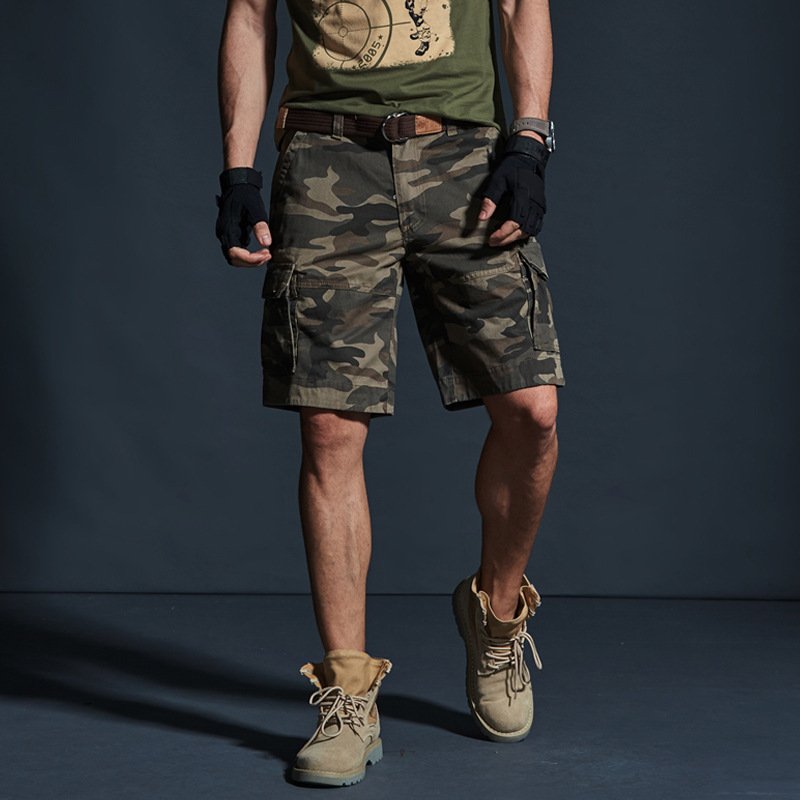 Summer Mid-length Pants Trendy Brand Loose-fit Mens Green Camouflage For Summer