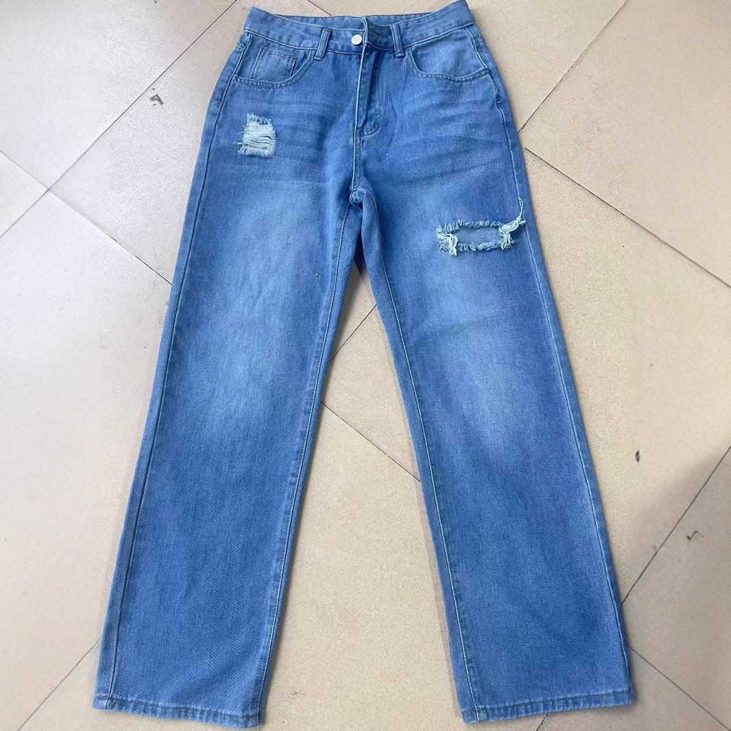 European And American Ladies Washed Hole Denim Trousers - Image 5