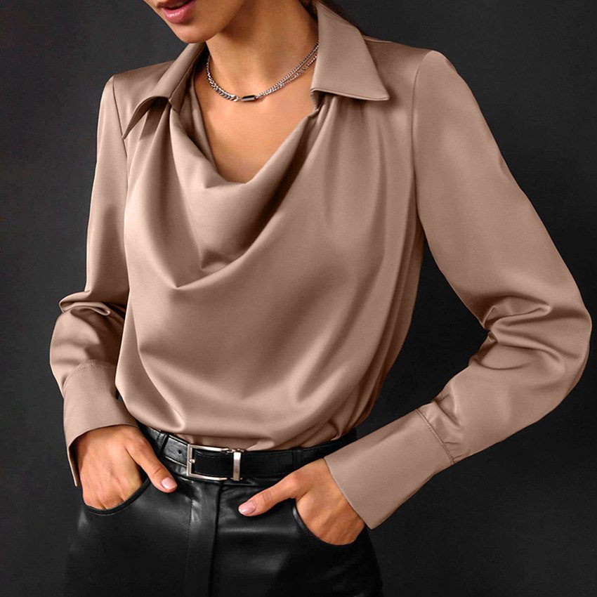 Collared Long-Sleeve Shirts Fashion Commuter Solid Color Blouse Casual Business Tops Women's Clothing - Image 7