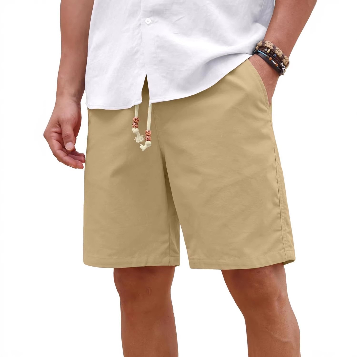Men's Cotton And Linen Lace-up Plus Size Pocket Casual Shorts - Image 8