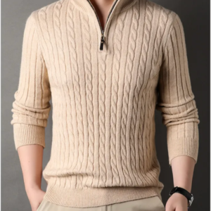 New Men's Solid Color Half Zipper Thick Sweater